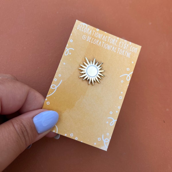 Small white and gold sun enamel pin// Hard enamel lapel pin gold plated sun pin, summer pin, summery pin, galaxy pin