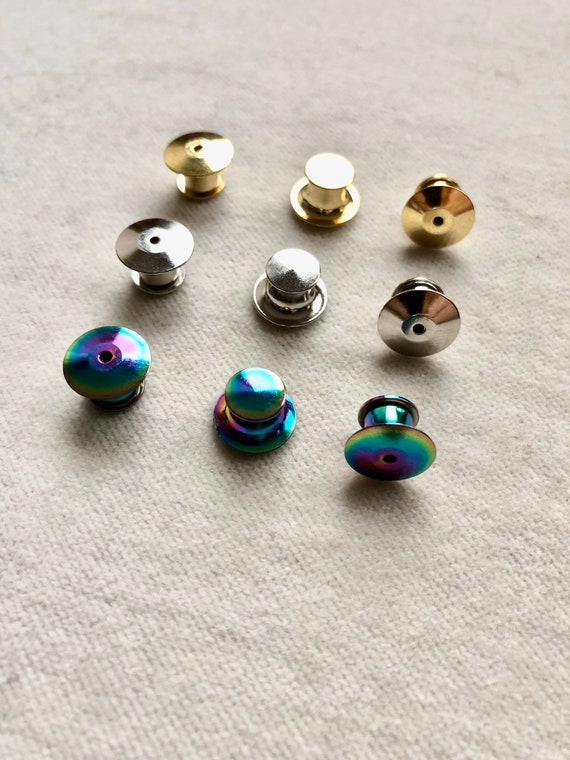 Goud, Regenboog en Zilver Metalen vergrendeling pin backs // Secure pin back, Tie tac back, pin back, pinback, secure pins, pin upgrade