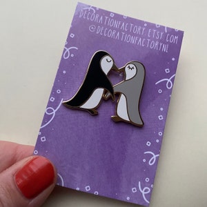 Penguin Couple Revers Pin Hard Email, Verguld, Liefdesbroche, Dierenpin, Bruiloftspin, Valentijn, Valentijnsdag, Valentijnspin afbeelding 1