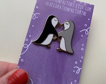 Pinguin-Paar-Anstecknadel - Harte Emaille, vergoldet, Liebesbrosche, Tiernadel, Hochzeitsnadel, Valentinstag, Valentinstag, Valentinsnadel