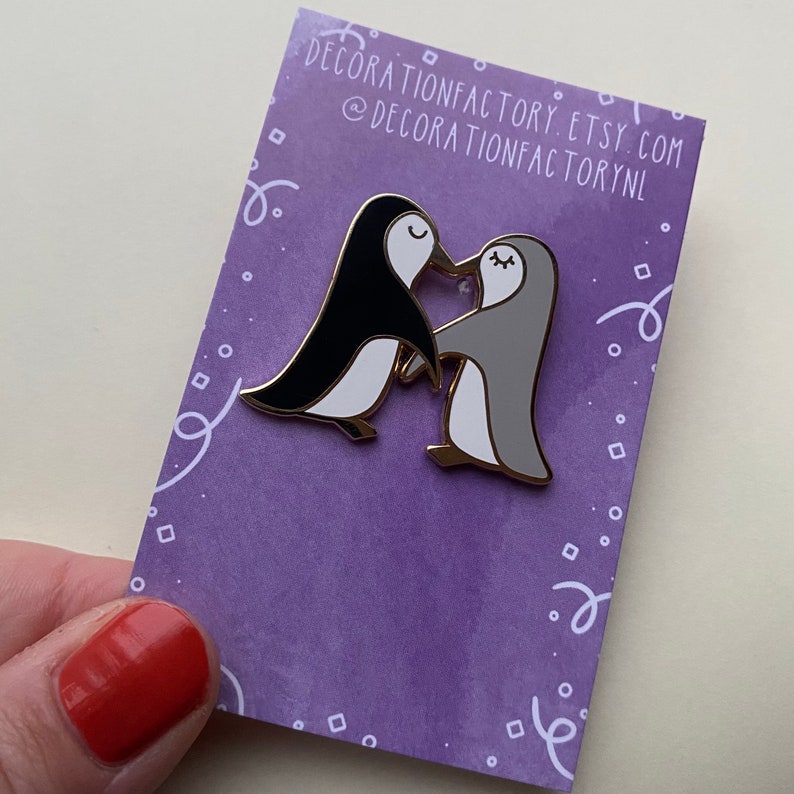 Penguin Couple Revers Pin Hard Email, Verguld, Liefdesbroche, Dierenpin, Bruiloftspin, Valentijn, Valentijnsdag, Valentijnspin afbeelding 1