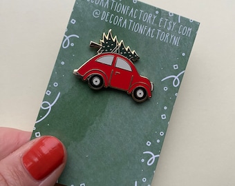 Driving home for christmas red enamel pin // lapel pin xmas christmastree festive season car holiday seasonal volkswagen vintage