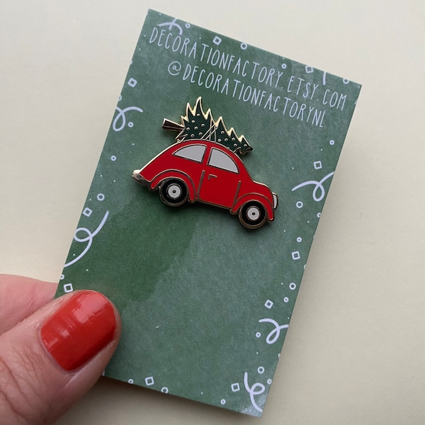 Driving home for christmas red enamel pin // lapel pin xmas christmastree festive season car holiday seasonal volkswagen vintage