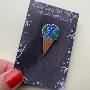 Hard enamel melting world ice cream Pin - Save the planet, planet pin, world pin, green pin, no waste pin, global warming pin travel pin