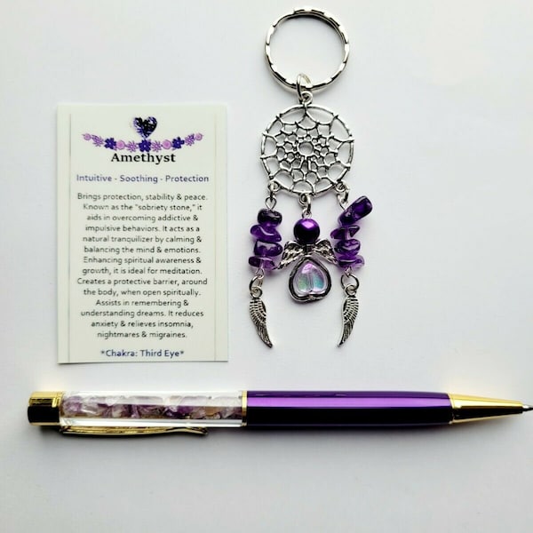 Amethyst dreamcatcher healing gemstone crystals charm gift set keyring bag charm