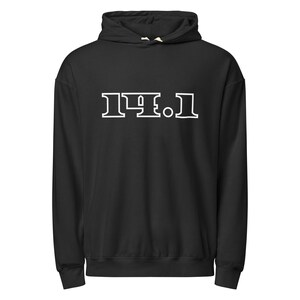 May include: Black hoodie with white text "14.1" across the chest. The hoodie has a drawstring hood and long sleeves. The text is in a bold, sans-serif font.