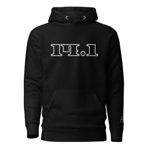 May include: Black hoodie with a drawstring hood and a front pocket. The hoodie features the text "14.1" in white block letters across the chest. A small white logo is visible on the right sleeve.