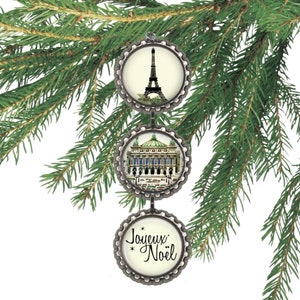 French Christmas Ornament/Joyeux Noel/Eiffel Tower/Paris Opera House/Vintage Paris Xmas/Teacher Gift/Paris Travel