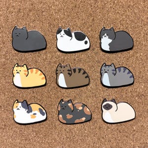 Cat Loaf Enamel Pin - Black/Grey, White with Black Spots, Tuxedo, Orange Tabby, Brown Tabby, Grey Tabby, Calico, Tortie, Siamese