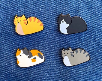 Cat Loaf Enamel Pin - Orange Tabby, Tuxedo, Calico, Grey Tabby Hard Enamel Pin