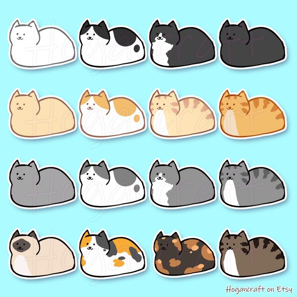 Pegatinas de vinilo con forma de pan de gato: atigrado, esmoquin, carey, calicó y más.
