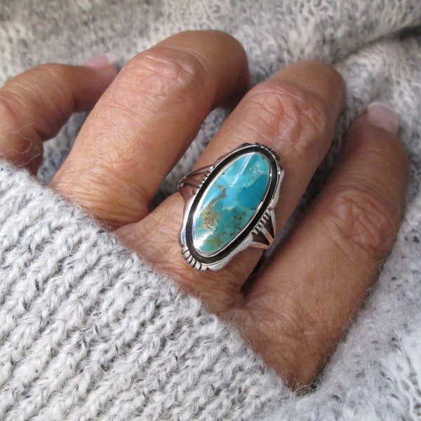 Turquoise Ring>925 Sterling Silver Turquoise Ring,Genuine Turquoise Ring,Southwestern Ring,Native American Ring,Mid Size Oval turquoise ring