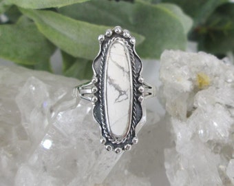 White Buffalo Turquoise Ring>925 Sterling Silver White Turquoise Ring,Southwestern White Buffalo ring,Custom Turquoise Ring,Best Seller ring