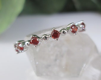 GARNET Sterling Silver Thin Eternity Band>Narrow Garnet Ring,925 DaintyGarnet Ring,January Birthstone ring,Wedding,Anniversary,Non Tarnish