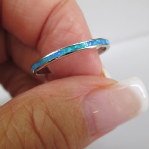 Opal Eternity Band Ring>Sterling Silver Opal Eternity Ring,925 Sterling Thin Band,Narrow Opal Band,Stacking Ring,Wedding Ring,Opal Ring