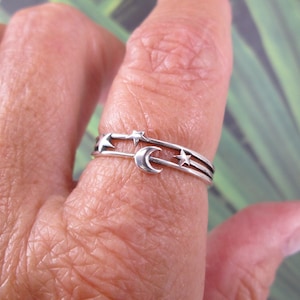 Sterling Silver Moon and Stars Ring>925 Celestial Ring,Cresent Moon Ring,Star ring,Moon and Stars ring,925 Celestial Ring,Sterling Celestial