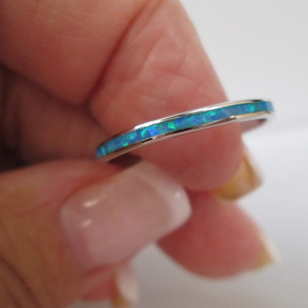 OpalEternity Band Ring>Sterling Silver Opal Eternity Ring,925 Sterling Thin Band,Narrow Opal Band,Stacking Ring,Wedding Ring,Opal Ring