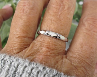 Thin Opal Inlay Ring>Solid 925 Sterling Silver Opal Ring,Women's Silver Ring,925 Minimalist Stackable Ring,Opal Bar Ring,White Opal Ring