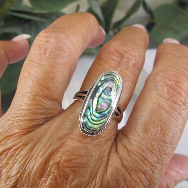 Genuine Abalone Shell Ring>925 Solid Sterling Abalone ring,Long Abalone ring,Abalone Ring,Sterling Silver Ring,Abalone Shell,Non Tarnish