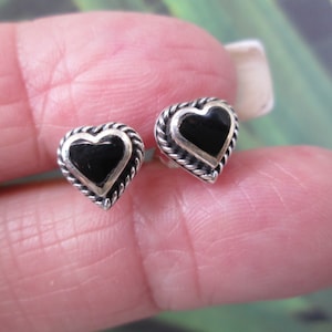 Sterling Silver ONYX Heart Stud Earrings>Genuine ONYX Earrings,925 Heart Studs,925 Sterling Earrings,Native American earrings,Southwestern