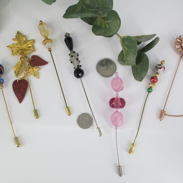 Vintage Stick Pins>1950's & 60's Stick Pins,Pearl Stick Pin,Cloisonne Stick Pin,Gold Leaf Stick Pin,Hat Pin,Kilt Pin,Coat Pin,Hair Pins