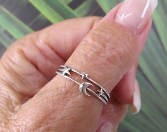Sterling Silver Moon and Stars Ring>925 Celestial Ring,Cresent Moon Ring,Star ring,Moon and Stars ring,925 Celestial Ring,Sterling Celestial
