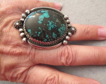Native Turquoise Statement Ring>925 Handcrafted Sterling Genuine Red Mountain Turquoise Ring,925 Tribal,Southwest ring,Natural Turquoise