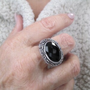 Large Sterling Women&#39;s Statement Ring&gt;Faceted Black CZ Ring,Sexy Ring,Black Dome ring,Elegant Onyx ring,Black Diamond ring,Popular ring