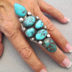Large Turquoise Ring&gt;Navajo Handcrafted Turquoise Sterling Ring&gt;1 of a Kind Southwest ring,Native American ring,Genuine Turquoise Ring,925