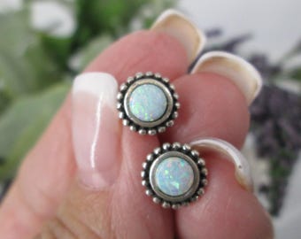 925 Opal Stud Earrings>Sterling White Opal Studs,Opal Earrings,Southwestern Studs,Bali Studs,925 White Opal Stud Earrings,Round Opal Studs