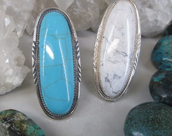 Native TURQUOISE or White Buffalo Ring>925 Sterling Turquoise Ring,925 Sterling White Buffalo ring,Sterling ring,Hallmarked ring