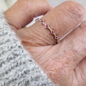 Dainty Sterling RUBY Eternity Ring&gt;925 RUBY Ring,Sterling Ruby Ring,925 ring,Minimalist,Anniversary ring,Wedding,Birthstone ring,Non Tarnish