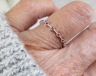 Dainty Sterling RUBY Eternity Ring>925 RUBY Ring,Sterling Ruby Ring,925 ring,Minimalist,Anniversary ring,Wedding,Birthstone ring,Non Tarnish