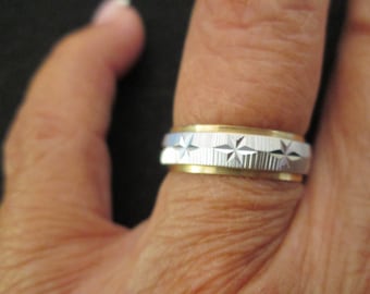 Solid 14kt.Gold Wedding Band>14kt.Band,14kt.Gold ring,Bi color ring,Wedding band,Thumb ring,Midi ring,14kt gold jewelry,Gold & Silver ring