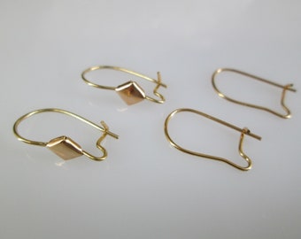 SOLID 14kt.Gold Ear Wires>14kt.Gold Kidney Shape Ear Wires,Decorative Ear wires,Plain Earwires,Solid 14kt.Gold Earrings,Replacement Ear wire