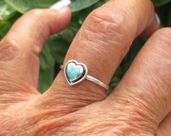 Dainty Turquoise Heart Ring>925 Sterling Silver ring,Genuine Turquoise Ring,Minimalist ring,925 rings,Small Heart ring,Love,Turquoise Rings