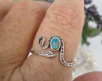 Dainty SNAKE Ring>925 Sterling Snake Ring with Turquoise,Genuine Turquoise Snake Ring,Silver Turquoise Snake Ring,Minimalist Snake Ring