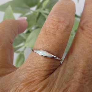 Thin Opal Inlay Ring>Simple 925 Sterling Silver Opal Ring,Women's Silver Opal Ring,Minimalist Opal Stackable Ring,Opal Bar Ring,Boho,Dainty