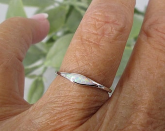 Thin Opal Inlay Ring>Simple 925 Sterling Silver Opal Ring,Women's Silver Opal Ring,Minimalist Opal Stackable Ring,Opal Bar Ring,Boho,Dainty