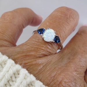 Opal & Blue Sapphire Ring&gt;925 Sterling Opal Ring,925 ring,Sterling Sapphire ring,Opal ring,Sapphire ring,Sterling Sapphire Heart ring,Opals
