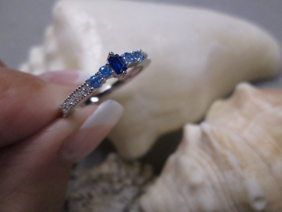 SAPPHIRE & Blue TOPAZ Sterling Silver Ring>Dainty… - image 3