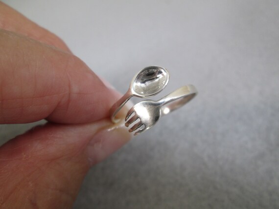 Sterling Silver Small Fork and Spoon Ring>Cutlery… - image 2