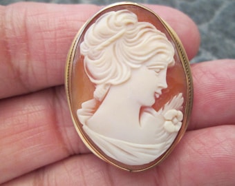 Solid 14kt.gold Genuine CAMEO pin/pendant>14kt.Cameo Brooch,Genuine Cameo Pin,Cameo Pendant,14kt Gold Brooch>Vintage 1950's>New old stock