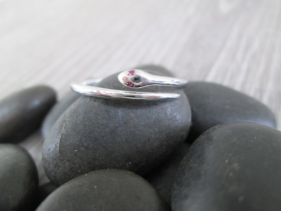 Snake Ring with Red CZ Eyes> 925 Sterling Silver,… - image 3