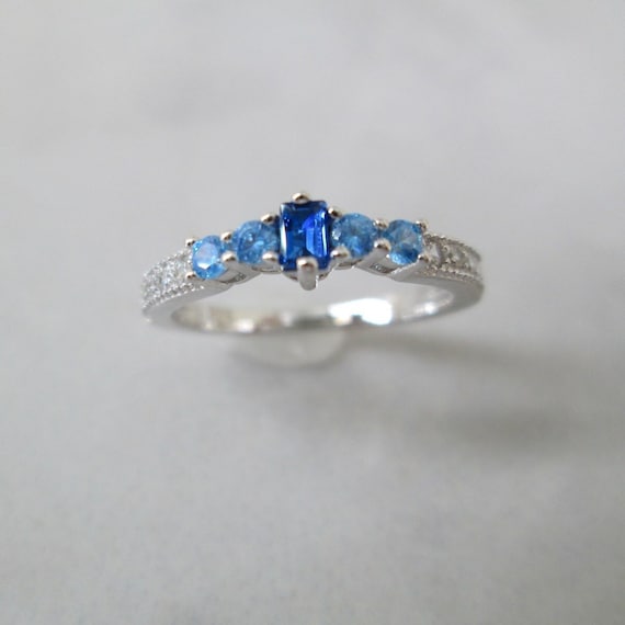 SAPPHIRE & Blue TOPAZ Sterling Silver Ring>Dainty… - image 1