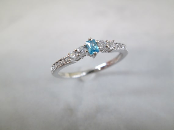 Dainty AQUAMARINE Sterling Silver Ring>925 Aquama… - image 1