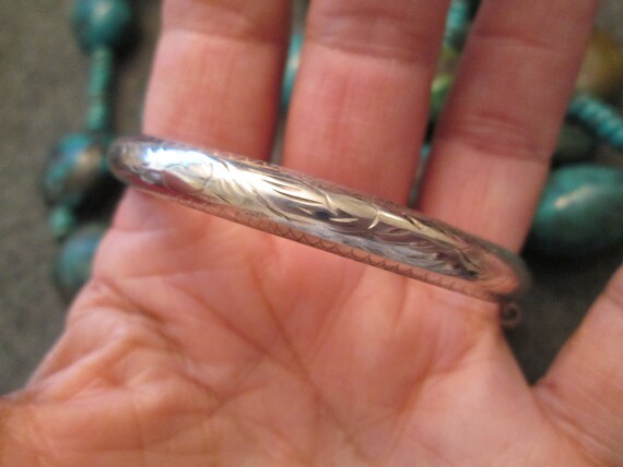 Sterling Silver Bangle Bracelet W/safety Chain>925