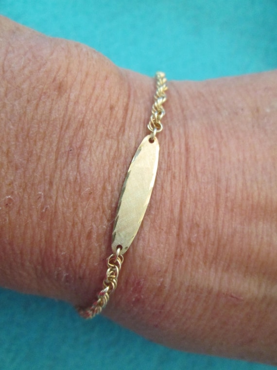 Dainty Solid 14kt. Gold Chain Link Bracelet>Engra… - image 1
