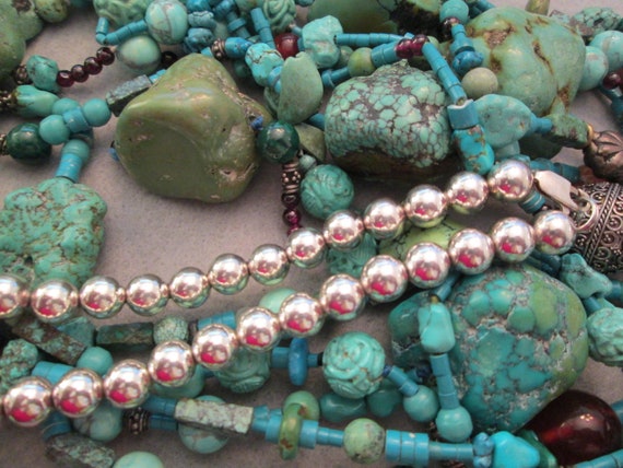 Sterling Native American"Navajo Pearls"with Large… - image 4