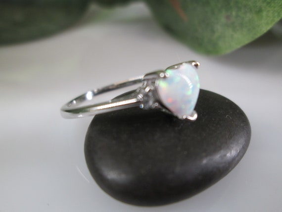 Sterling Silver OPAL Heart Ring>925 Opal Ring,Ste… - image 4